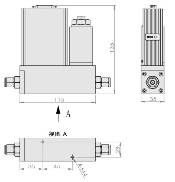 ACU10FA-MC質量流量控制器 產(chǎn)品尺寸圖